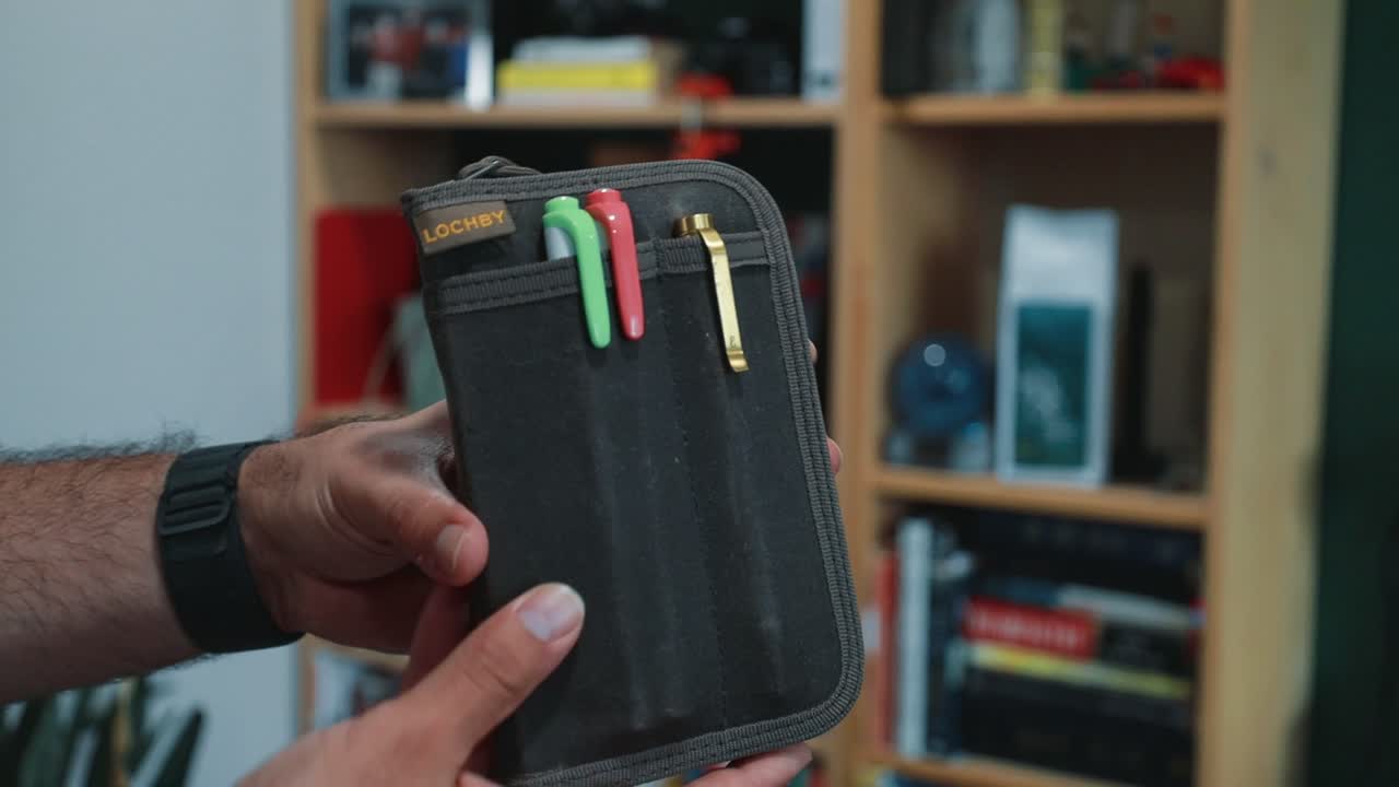 A Lochby pocket journal held open in one hand