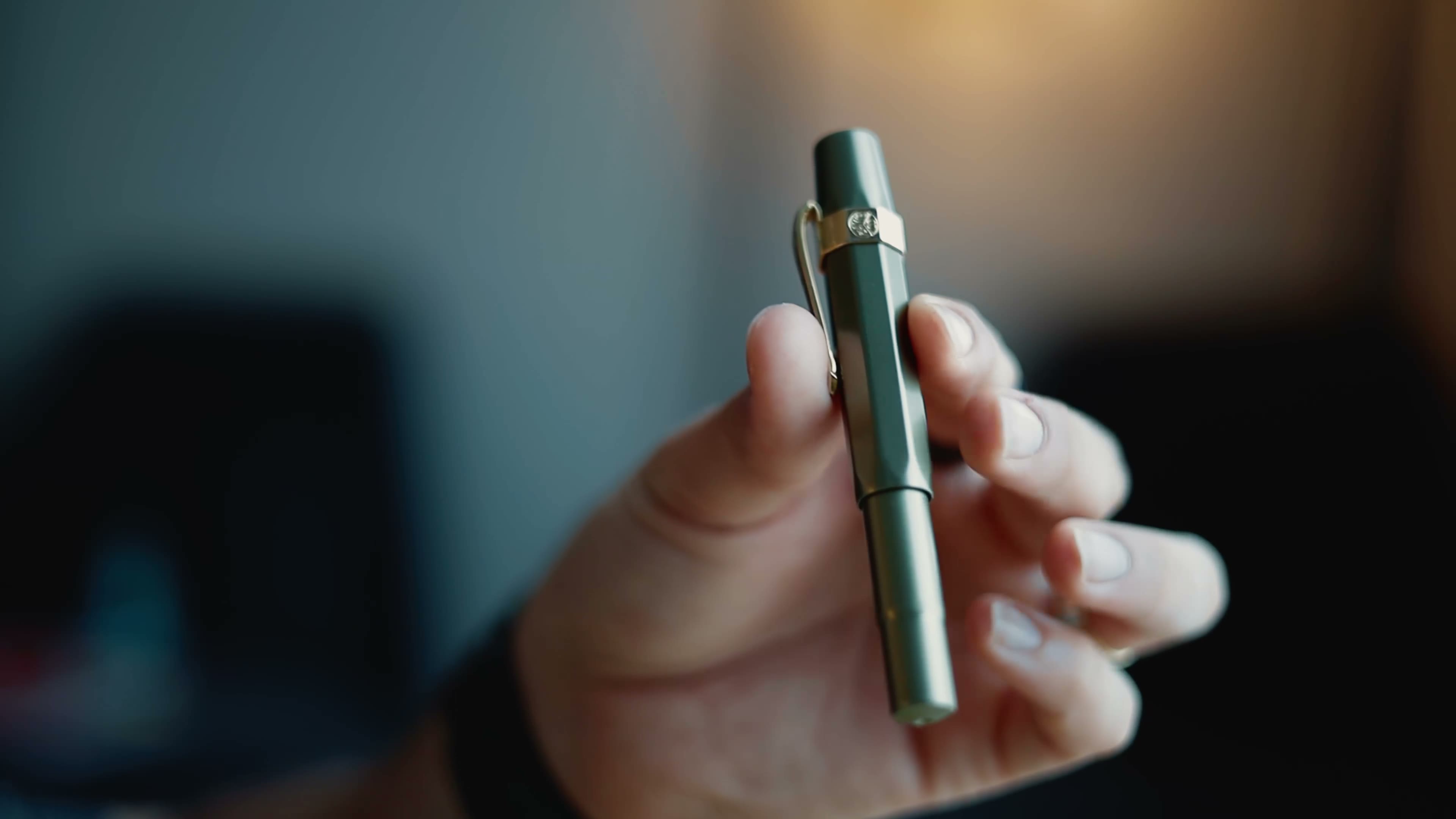 Kaweco Sport Olivine. Olive pocket FP capped; clip + gold ring.