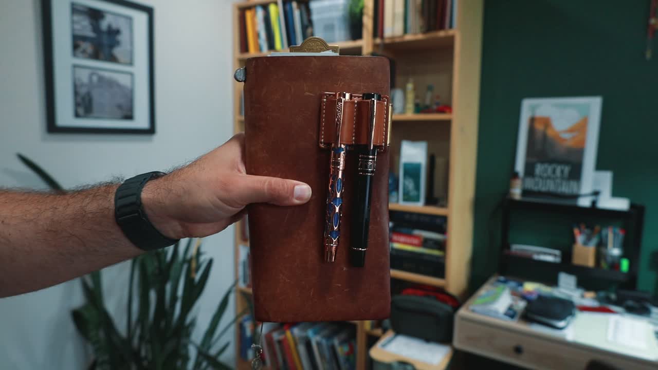 A Traveler's Notebook held open at a written page
