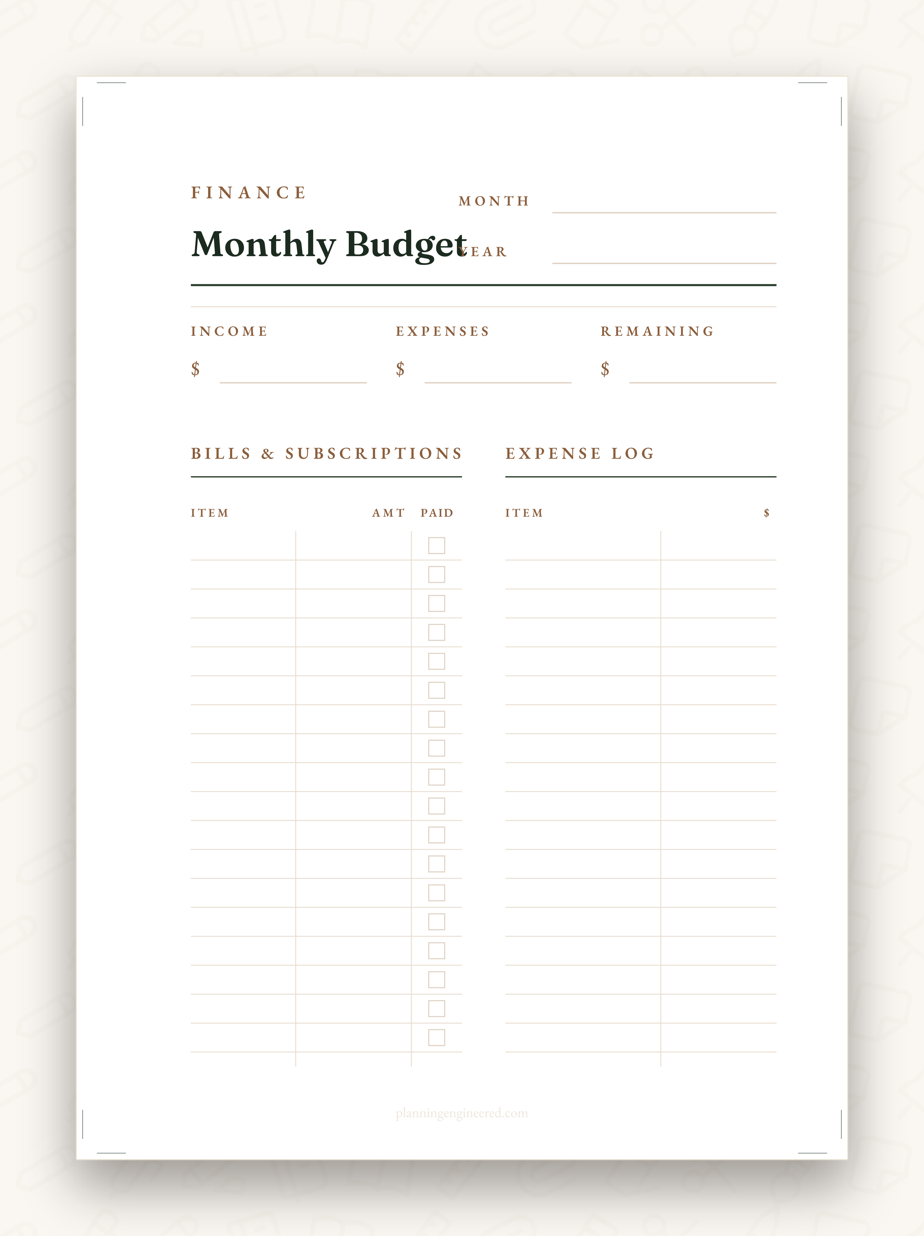Monthly Budget & Bill Tracker preview